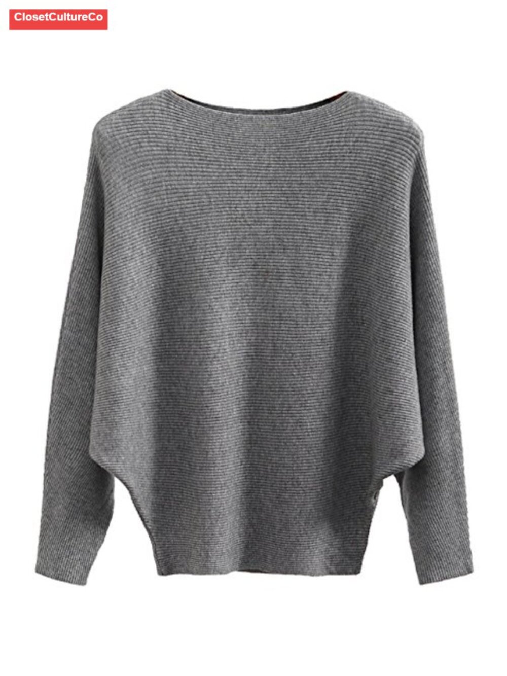 Oversized Boat Neck Batwing Long Sleeve Ribbed Knit Sweater Pullover